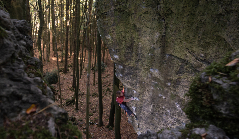 Heiko Queitsch in ´Trotzphase´ (10-) an der Birkenreuther Wand (Bild: Tobias Plail)