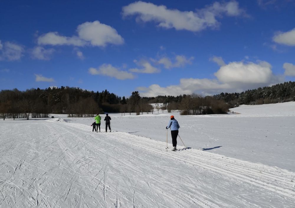 Die Loipen am Golfplatz von Hilzhofen am 13.02.2021 bei strahlendem Sonnenschein (Bild: Michael Märtl)