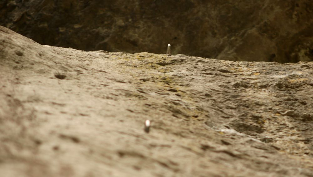Ganz oben im Bild: der ersetzte Haken in Double Trouble am Kletterfels Dtc.