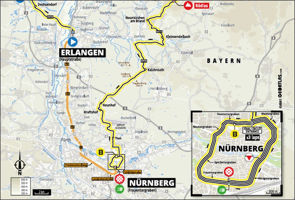 Kartenausschnitt des südlichen Teils der vierten Etappe. Die komplette Streckenführung befindet sich im Tourenprofil auf Frankenjura.com