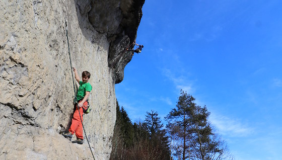 Februarklettern an der Dachwand im Oberen Trubachtal