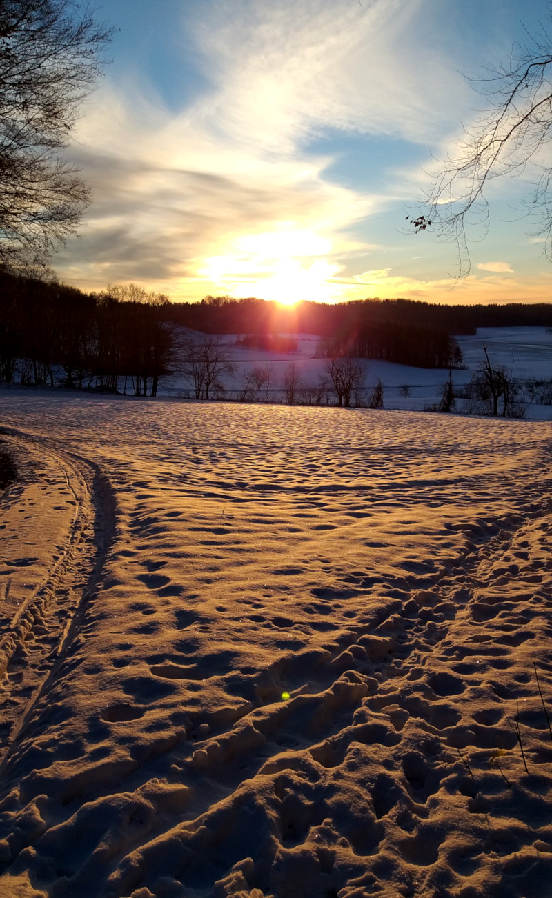 Winterliches Ambiente bei Sonnenaufgang in Spies (Bild: Horst Fischer)