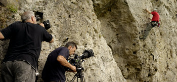 Burkhard Müller bei Sturzaufnahmen an der Wolkensteiner Wand (Bild: Norbert Schauer)

