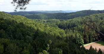 Einen schönen Ausblick hat man vom Gipfel des Felsens, der Wanderern auch als Rastplatz dient
